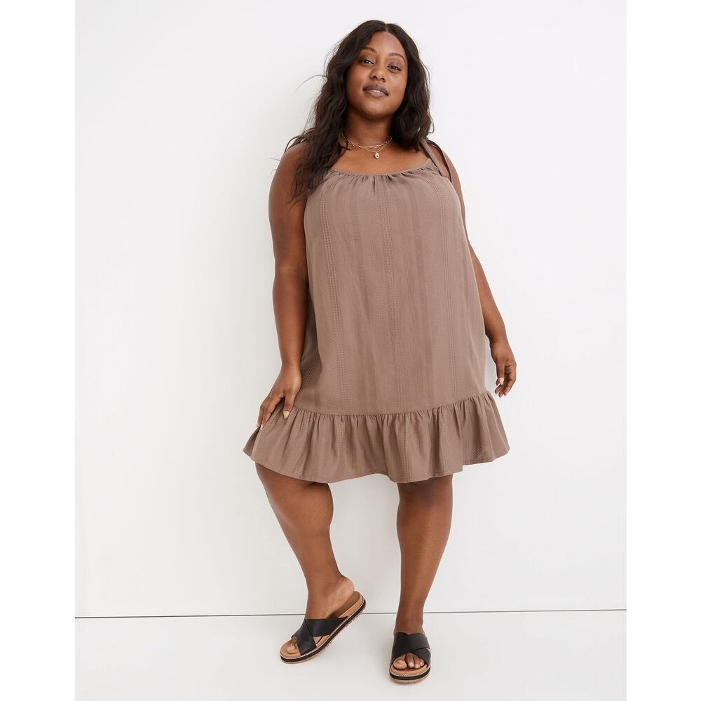 Madewell Plus Brown Lightestspun Tie-Strap Ruffle-Hem Cover-Up Dress 3X